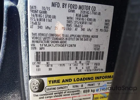 2016 Ford Expedition El Xlt from USA, damaged, VIN 1FMJK1JT0GEF12878